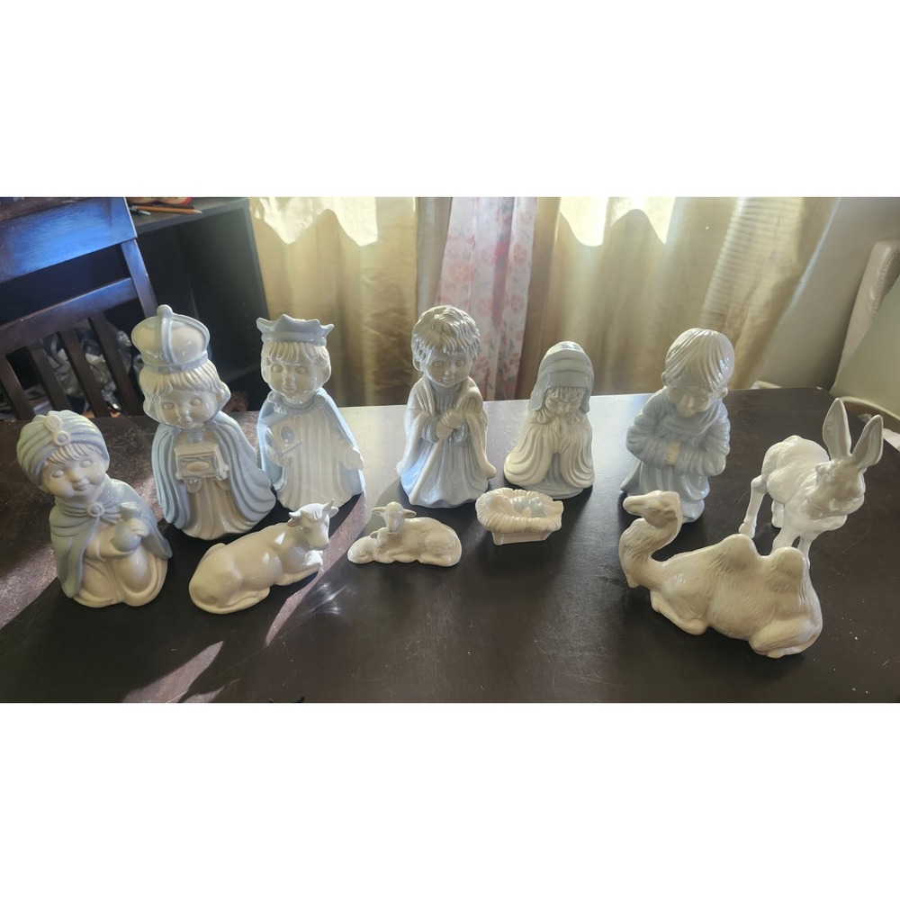 Vintage Arnel's Ceramic Nativity Scene 11 Piece Set Hand Painted Christmas 1975